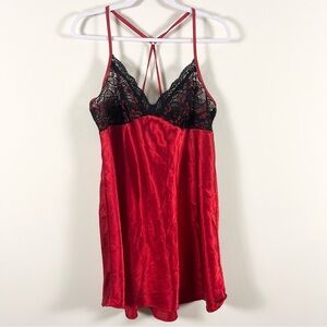 Linea Donatella Womens Red Black Lace Chemise Slip Dress Vampire 2X Romantic